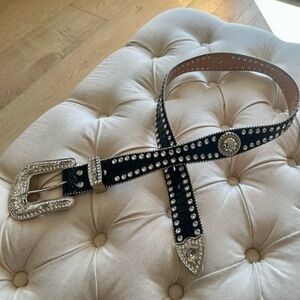 Studded Black Belt with Silver & Bling Accents, Country Cow Girl